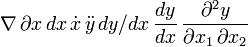 \nabla \, \partial x \, dx \, \dot x \, \ddot y\, dy/dx\, \frac{dy}{dx}\, \frac{\partial^2 y}{\partial x_1\,\partial x_2}